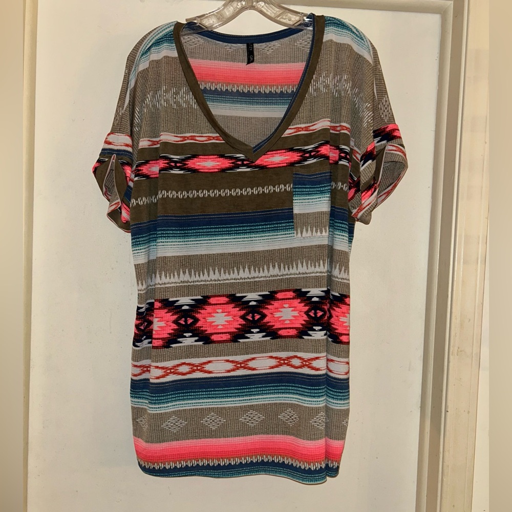Multicolor V-Neck Patterned Women's Top